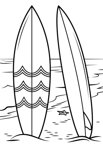 Surfboards On Beach Coloring Page